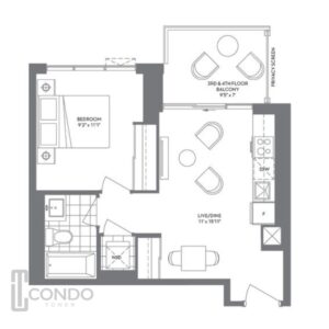 Etobicoke condo Vita two floor plan 1 bedroom 1 bathroom balcony 481sqft