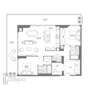 Etobicoke condo Vita two floor plan 2 bedroom 2washroom den balcony 1134sqft