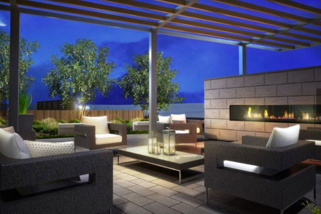 toronto eglinton ave east condo outdoor lounge fire place rooftop