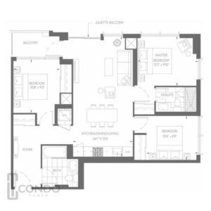 toronto condos yongest menkes condominium floor plans 993sqft 3 bedroom 2 bathroom balcony