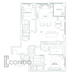 floor plans 1464 sq ft, 2 bed, 2.5 bath, NE view