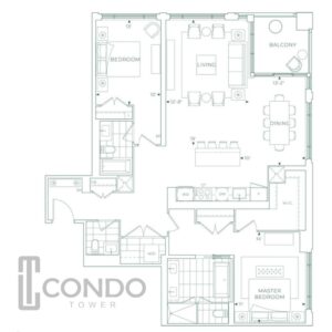 floor plans 1497 sq ft, 2 bed, 2.5 bath, NE view