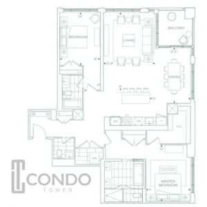 floor plans 1497 sq ft, 2 bed, 2.5 bath, NE view