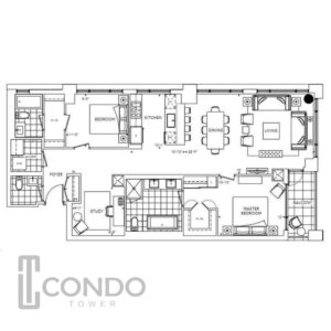 floor plans 1487 sq ft, 2 bed, 2.5 bath, W view