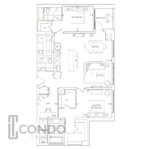 floor plans 1521 sq ft, 2 bed, 2.5 bath, den, SE view