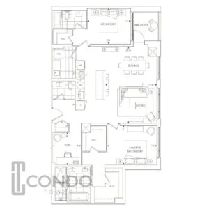 floor plans 1521 sq ft, 2 bed, 2.5 bath, den, SE view