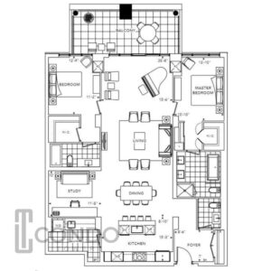 floor plans 1752 sq ft, 2 bed, 2.5 bath, den, S view