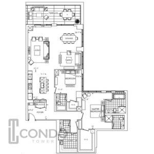 floor plans 1468 sq ft, 2 bed, 2.5 bath, NW view