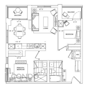 floor-plans-now-selling-The-Dupont-Condos-812sqft-2-bed-2-bath-den-NW-view