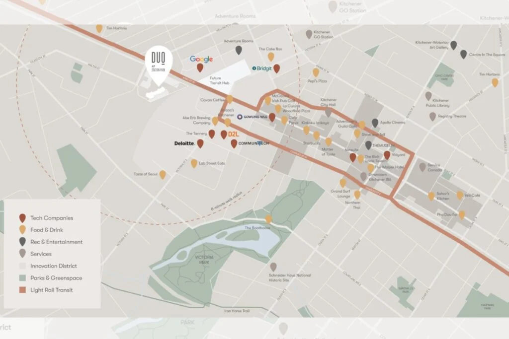 Duo Condos at Station Park VanMar Developments affordable Kitchener condo location amenities