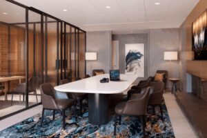 Anthem at The Metalworks Condos Fusion Homes Guelph condos private co-working space with meeting area