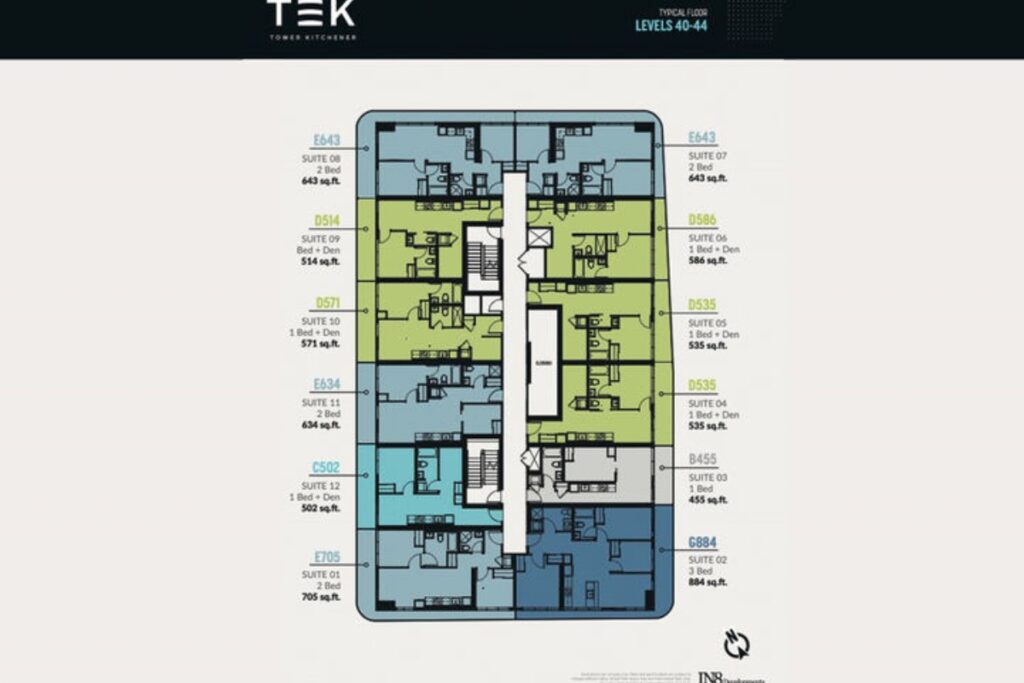 TEK Tower Condos IN8 Developments affordable preconstruction condo in Kitchener condo floor layout