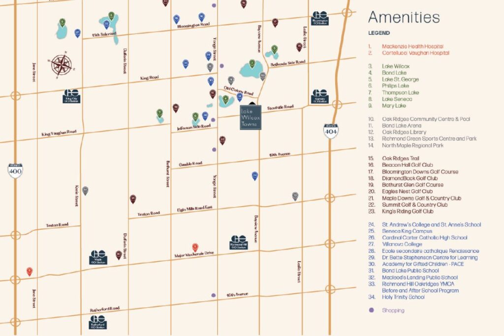 Lake Wilcox Towns Richmond-hill town houses coming soon location amenities