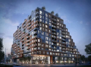 Exterior of the 28 Eastern condominium by Alterra in Corktown, Toronto