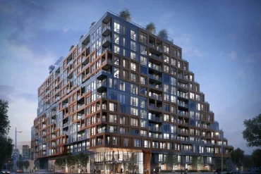 Exterior of the 28 Eastern condominium by Alterra in Corktown, Toronto