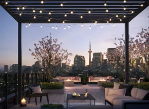 Rooftop terrace lounge at 28 Eastern by Alterra in Toronto