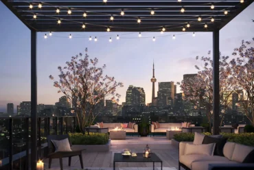 Rooftop terrace lounge at 28 Eastern by Alterra in Toronto
