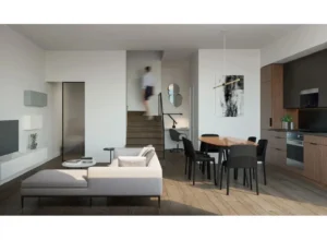 Open living and dining area in a suite at 28 Eastern by Alterra in Toronto
