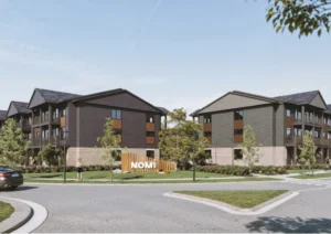 Rendering of urban townhomes at NOMI by Fusion Homes in Doon South, Kitchener, Ontario