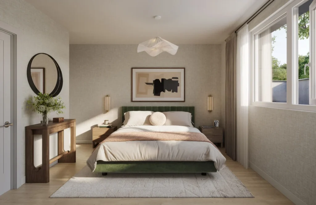 Primary bedroom at Aura Towns by Caivan in Mississauga