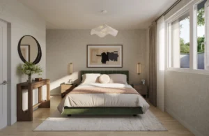 Primary bedroom at Aura Towns by Caivan in Mississauga