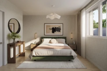 Primary bedroom at Aura Towns by Caivan in Mississauga