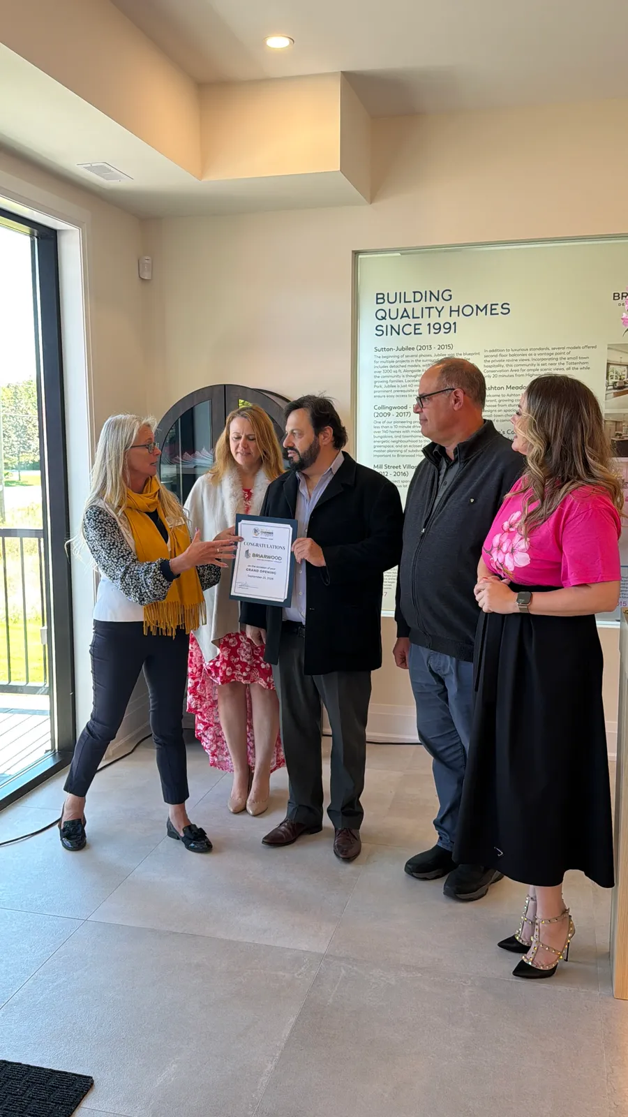 Chamber of Commerce grand opening certificate presented to Briarwood at Avondale Village in Belleville