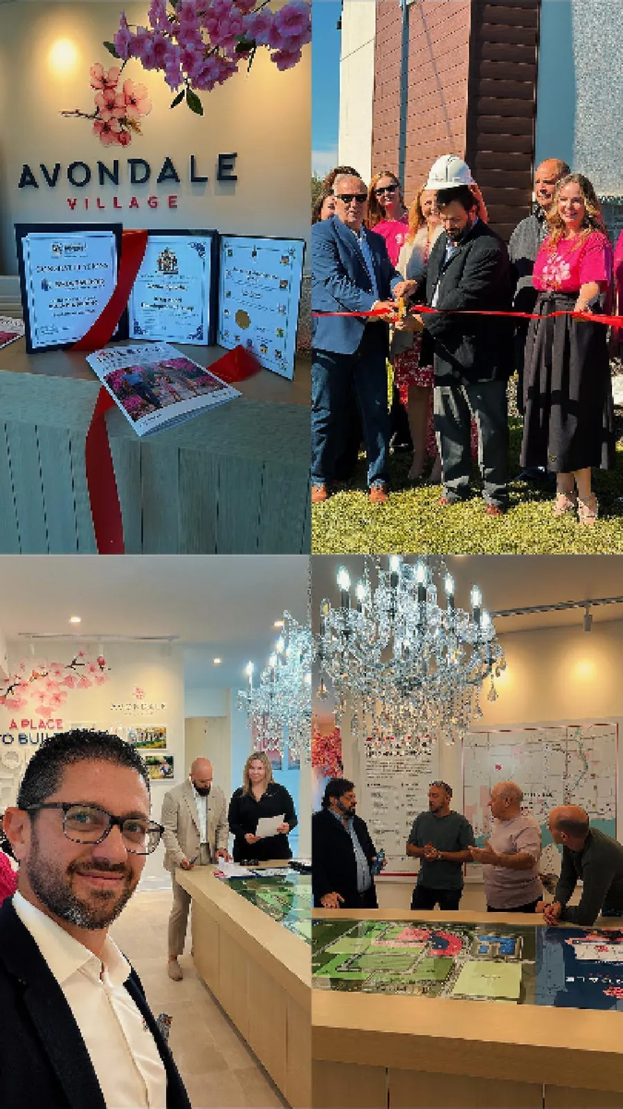 Collage of Avondale Village grand opening highlights at the Briarwood sales centre in Belleville