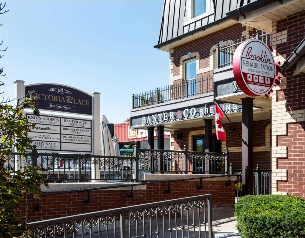 Shops and restaurants on Brooklin main street near Ashburn Hills in Whitby