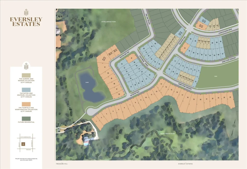 Builder rendering: Site plan lots at Eversley Estates in King City by Treasure Hill