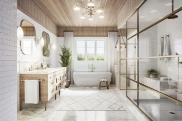 Builder rendering: Primary ensuite bathroom rendering at Eversley Estates in King City by Treasure Hill