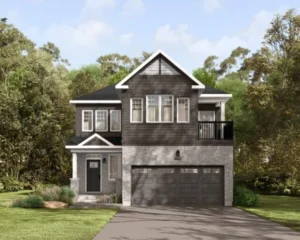 Detached home with stone and siding at Fox Run by Caivan in Richmond Village, Ottawa