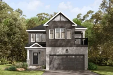 Detached home with stone and siding at Fox Run by Caivan in Richmond Village, Ottawa