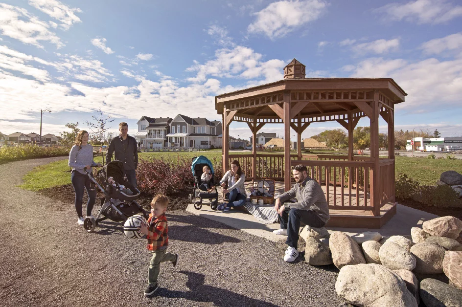Families gathering at a gazebo on a trail near Fox Run in Richmond Village, Ottawa