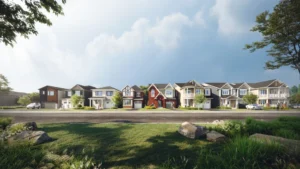 Model home row at Half Moon Bay by Mattamy Homes in Barrhaven Ottawa