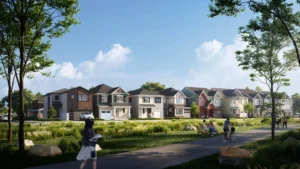 Walking pathway beside new homes at Half Moon Bay by Mattamy Homes in Barrhaven Ottawa