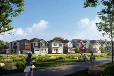 Walking pathway beside new homes at Half Moon Bay by Mattamy Homes in Barrhaven Ottawa