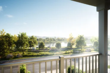 Covered porch view over the pond at Half Moon Bay by Mattamy Homes in Barrhaven Ottawa