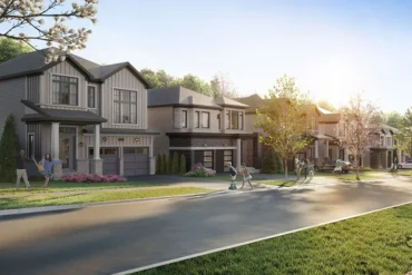 Street of detached homes at Havendale by Cachet Homes in Brantford