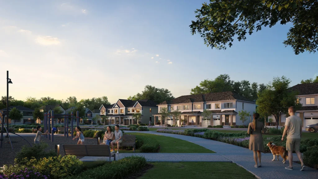 Neighbourhood park beside homes at Magnolia by Caivan in Stittsville, Ottawa