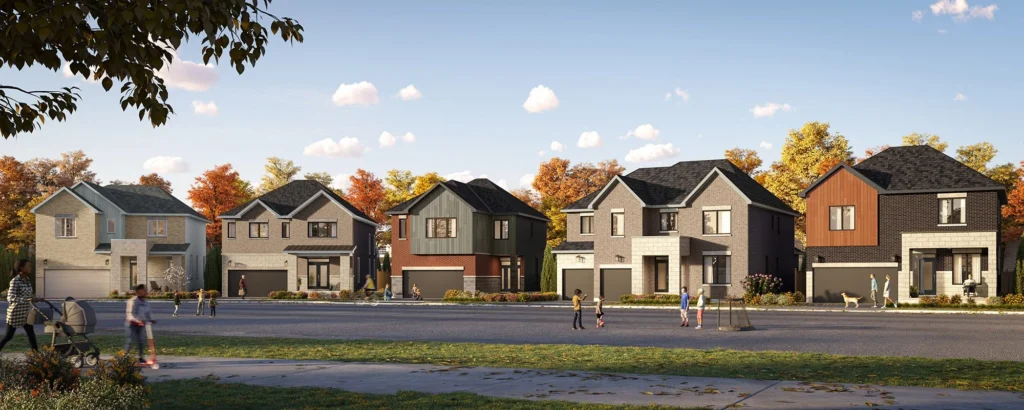 Marshalls Bay Arnprior street rendering of two-storey single detached homes by eQ Homes