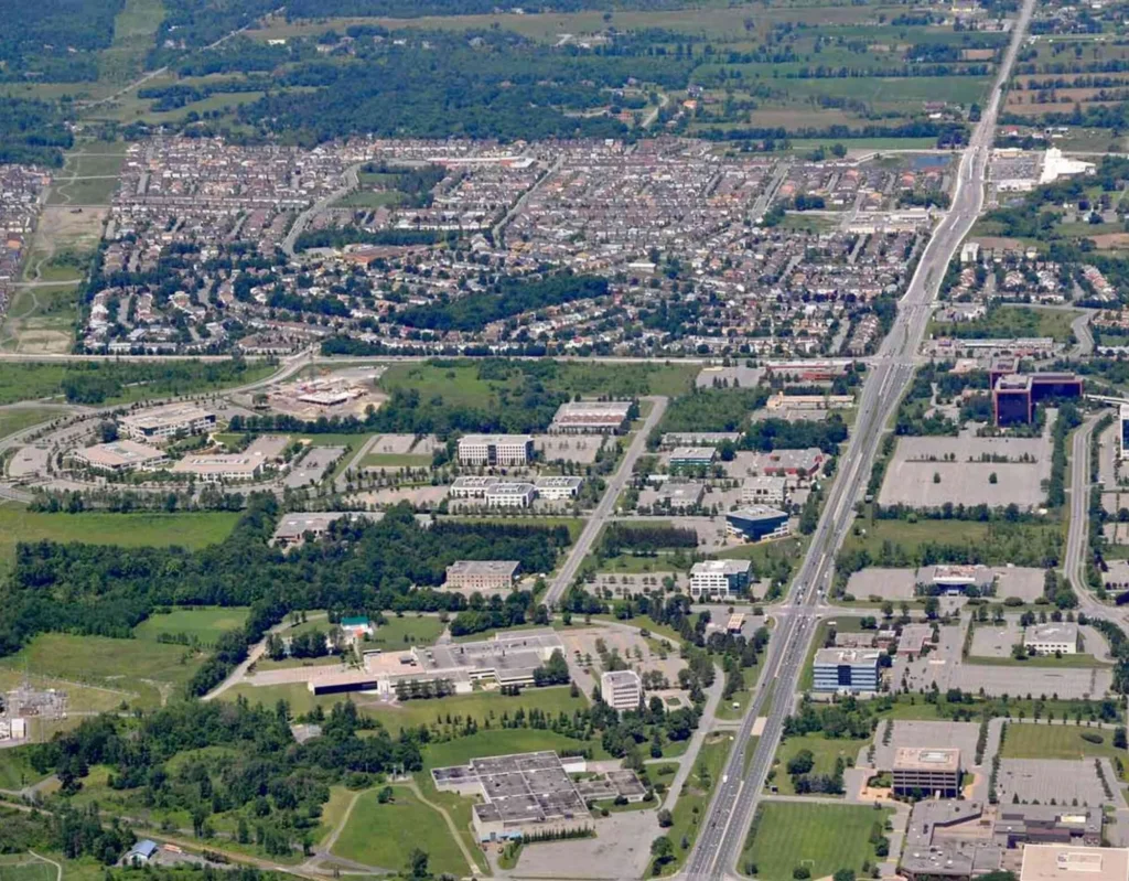 Aerial view of Kanata, Ottawa near Northwoods by Mattamy Homes