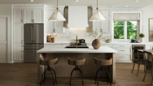 Kitchen with island in a home at South River by Granite Homes in Elora