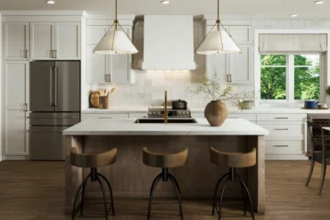 Kitchen with island in a home at South River by Granite Homes in Elora