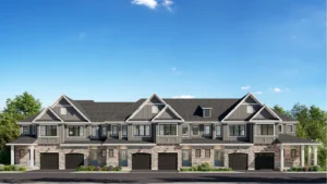 Row of townhomes at South River by Granite Homes in Elora