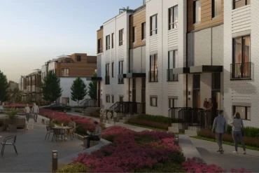 Builder rendering: Streetscape townhomes rendering at Carousel Towns at Thornhill Walk in Vaughan