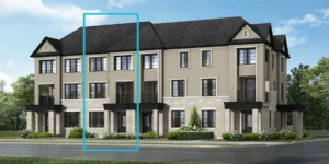 Corner townhome elevation at Union by Mattamy Homes in Mount Pleasant, Brampton