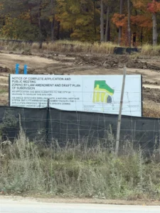 City of Vaughan notice sign for a zoning by-law amendment and draft plan of subdivision proposing 108 single detached dwelling units, a natural heritage system and a stormwater facility