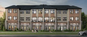 Brick townhome elevation at WestHaven at Country Lane by Andrin Homes in Whitby