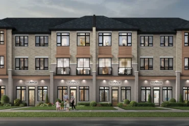 Brick townhome elevation at WestHaven at Country Lane by Andrin Homes in Whitby